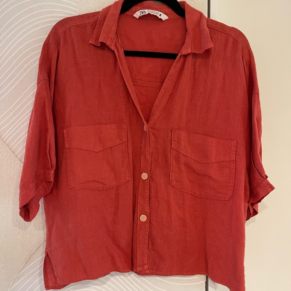 Zara Linen Top, cropped button up